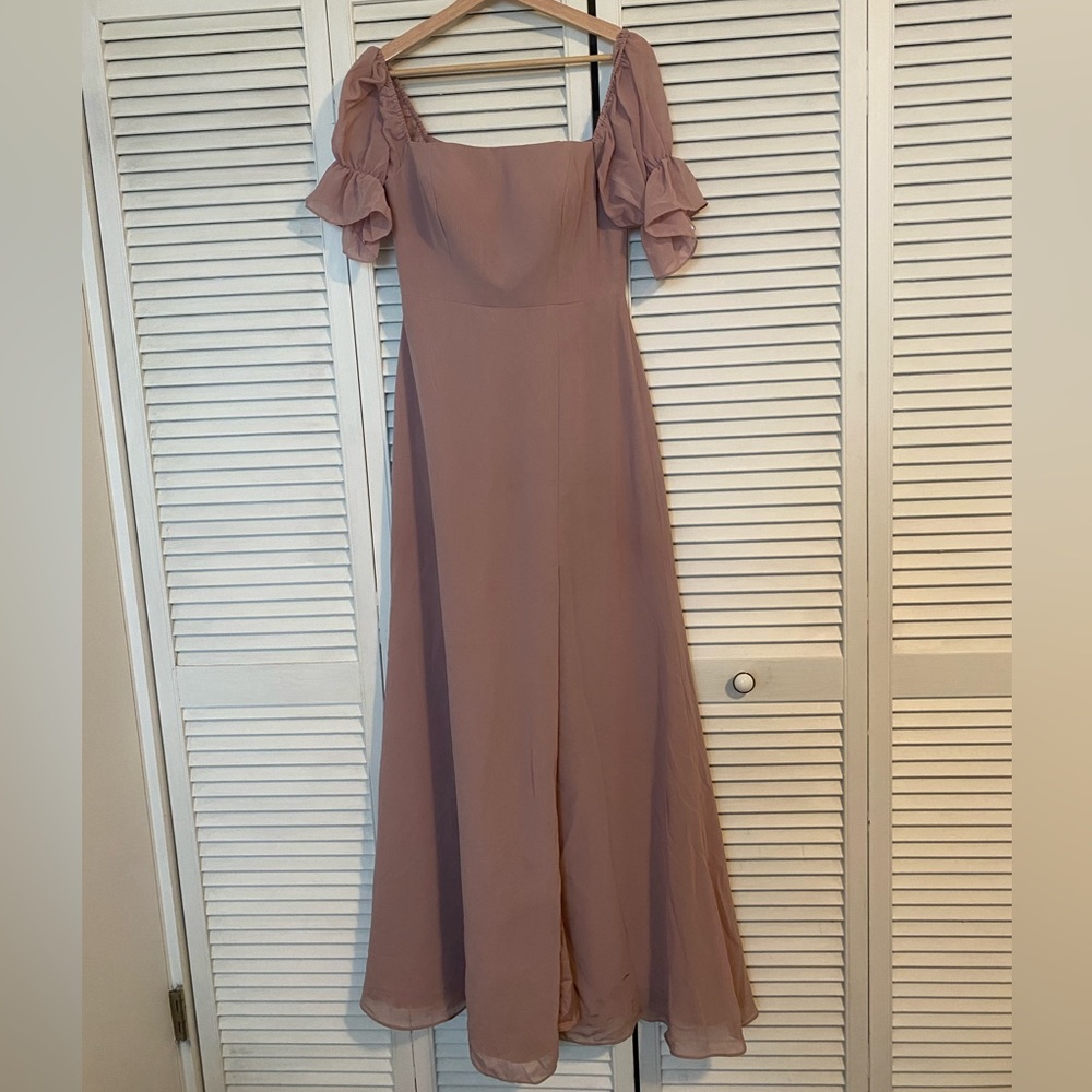 Revelry Blush pink bridesmaid dress.